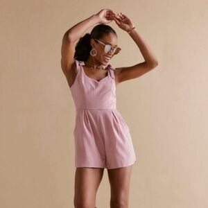 Francesca's Collections Pink Bow Strap Mini Romper